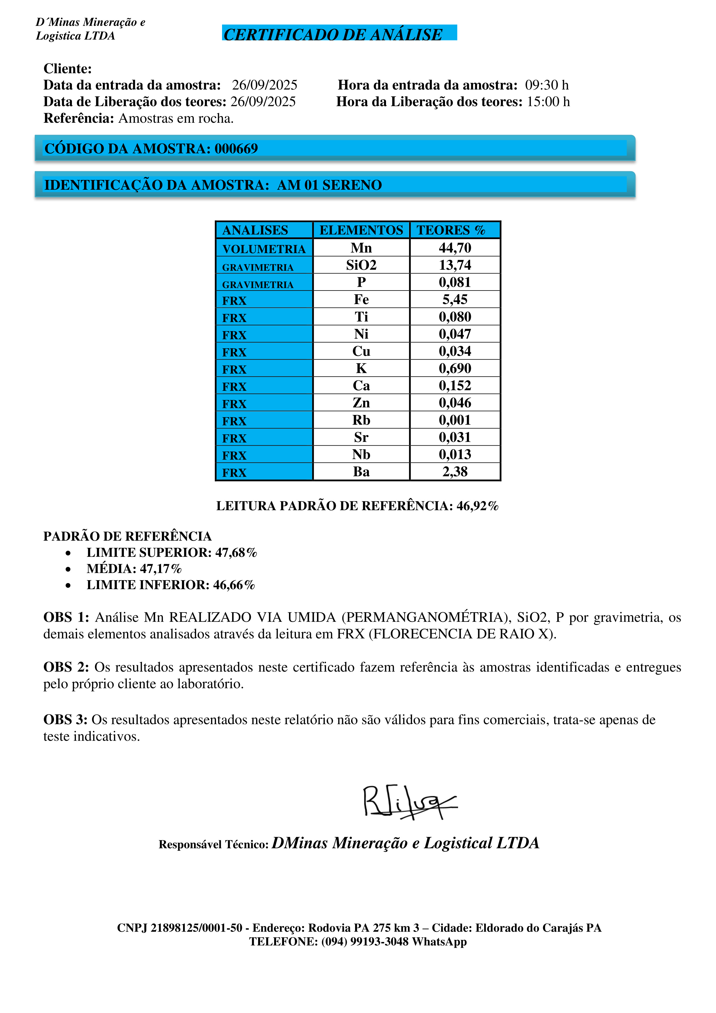 Manganese Ore Laboratory Analysis Report - Certified Grade 42% Mn Content
